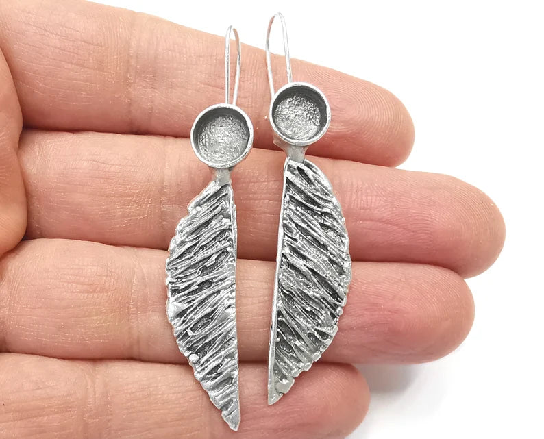 1 Pairs Wings Round Silver Earring Set Base Wire Antique Silver Plated Brass Earring Kidney wire Base (64x12mm) G27201