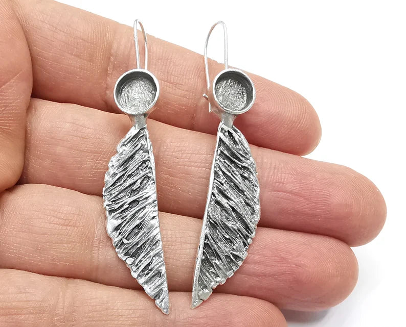 1 Pairs Wings Round Silver Earring Set Base Wire Antique Silver Plated Brass Earring Kidney wire Base (64x12mm) G27201