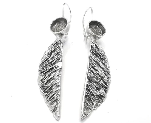 1 Pairs Wings Round Silver Earring Set Base Wire Antique Silver Plated Brass Earring Kidney wire Base (64x12mm) G27201