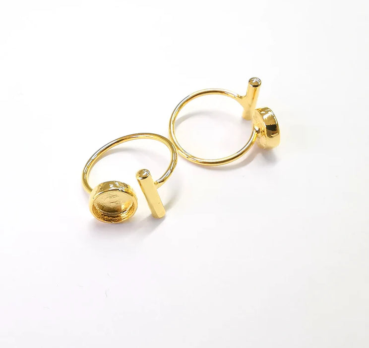 Rod Round Shiny Gold Ring Bezels Settings Resin Backs Cabochon Mounting Gold Plated Brass Adjustable Ring Base (8mm blank) G26964