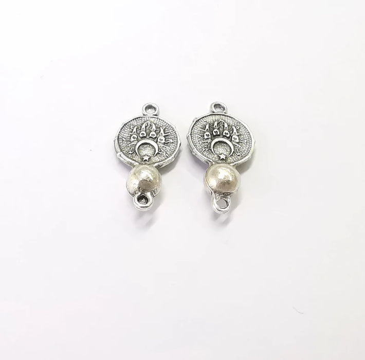 4 Coin Ball Connector Charms (Double Sided) Antique Silver Plated Charms (28x14mm) G26969