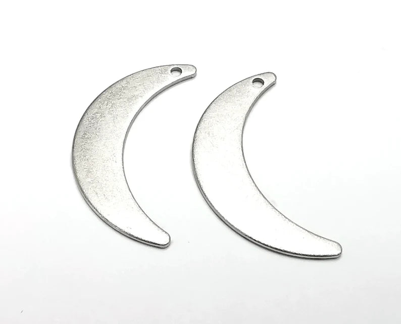 2 Moon Crescent Charms Antique Silver Plated Brass Charms (30x15mm) G26972