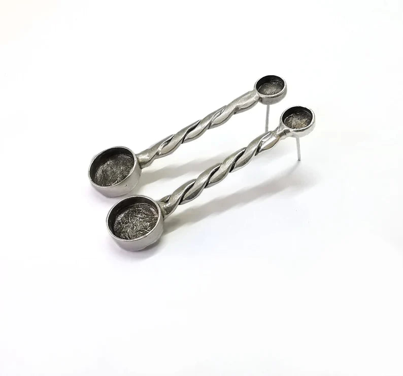 Spiral Bar Round Silver Earring Set Base Wire Antique Silver Plated Brass Earring Base ( 10mm - 6mm blanks ) G26992