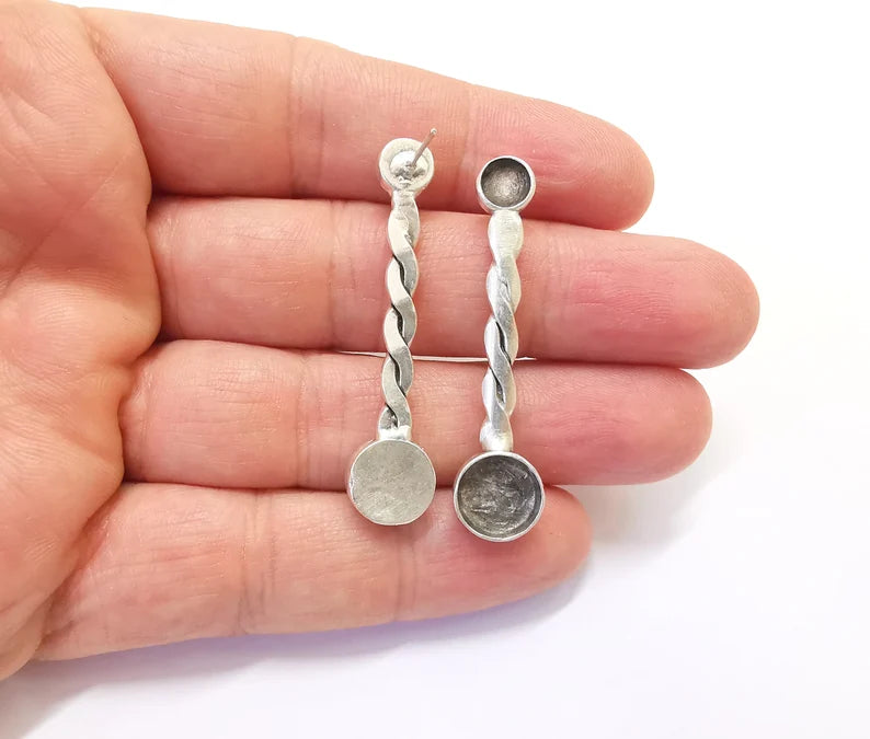 Spiral Bar Round Silver Earring Set Base Wire Antique Silver Plated Brass Earring Base ( 10mm - 6mm blanks ) G26992