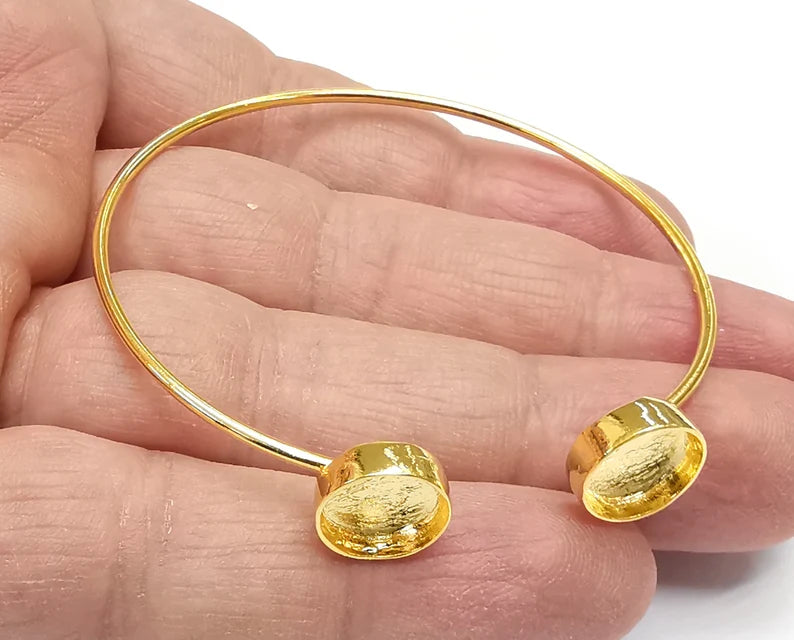 Round Bracelet Base Blanks Cuff Blanks Adjustable Bracelet Shiny Gold Plated Brass (10mm Blanks) G27014