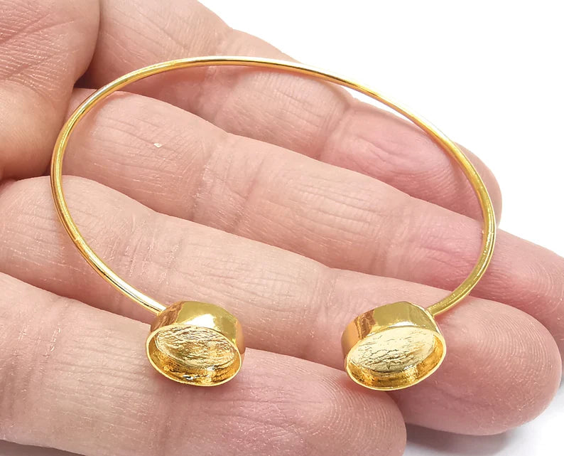 Round Bracelet Base Blanks Cuff Blanks Adjustable Bracelet Shiny Gold Plated Brass (10mm Blanks) G27014