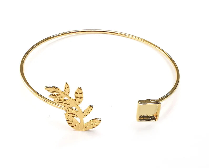 Leaf Branch Bracelet Base Blanks Cuff Blanks Adjustable Bracelet Shiny Gold Plated Brass (6mm Blank) G27016