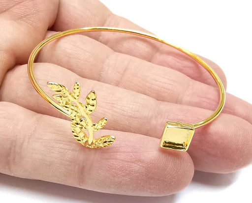 Leaf Branch Bracelet Base Blanks Cuff Blanks Adjustable Bracelet Shiny Gold Plated Brass (6mm Blank) G27016