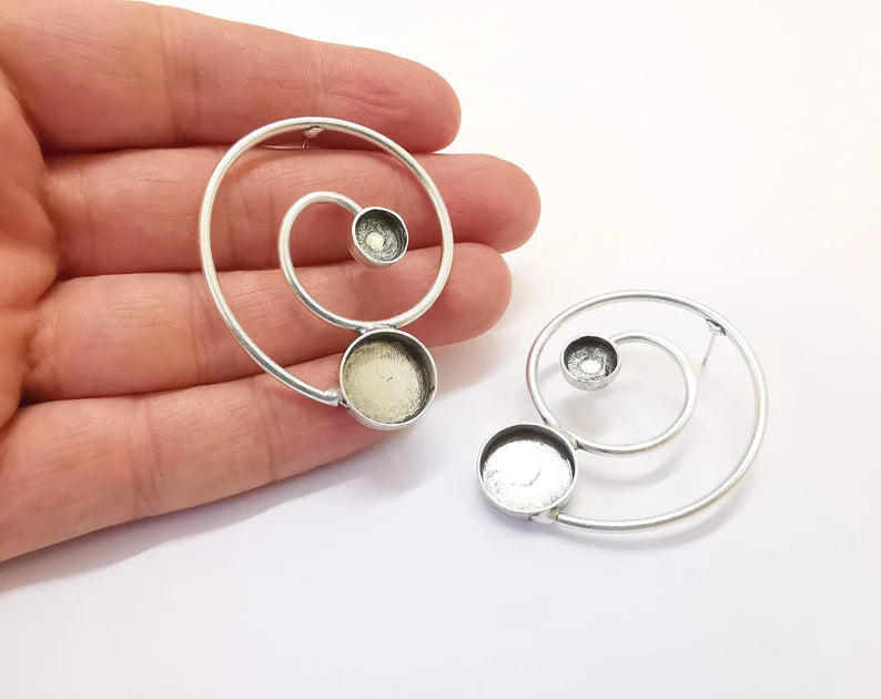 Swirl Silver Earring Set Base Wire Antique Silver Plated Brass Earring Base (14mm - 8mm Blanks) G27022