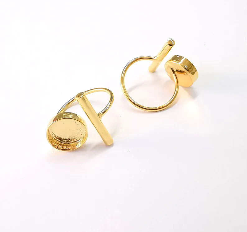 Shiny Gold Rod Bar Ring Bezels Settings Resin Backs Cabochon Mounting Gold Plated Brass Adjustable Ring Base (12mm blank) G27027