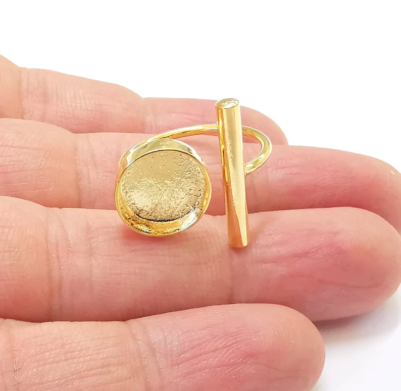 Shiny Gold Rod Bar Ring Bezels Settings Resin Backs Cabochon Mounting Gold Plated Brass Adjustable Ring Base (12mm blank) G27027