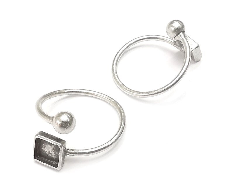 Wrap Ball Square Blank Silver Ring Setting Cabochon Mounting Adjustable Ring Base Bezel Antique Silver Plated Brass (6mm blank) G27028
