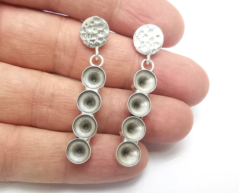 1 Pairs Disc Hammered Round Dangle Earring Set Base Wire Antique Silver Plated Brass Earring Base (8mm) G27029