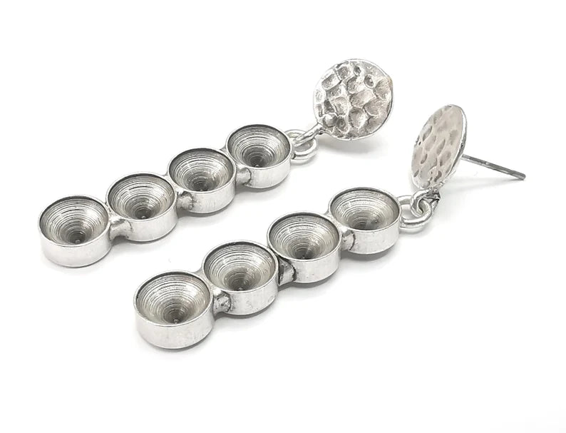 1 Pairs Disc Hammered Round Dangle Earring Set Base Wire Antique Silver Plated Brass Earring Base (8mm) G27029