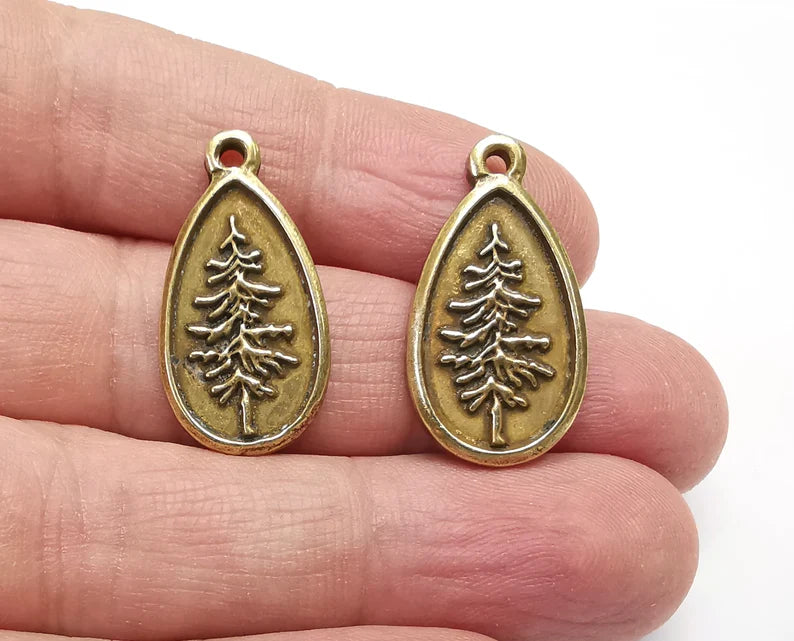 2 Pine Tree Charms Antique Bronze Plated Charms (28x15mm) G27037