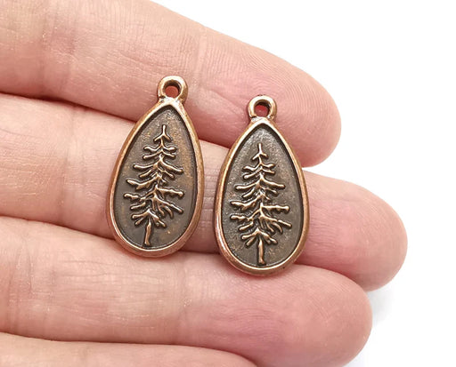 2 Pine Tree Charms Antique Copper Plated Charms (28x15mm) G27038