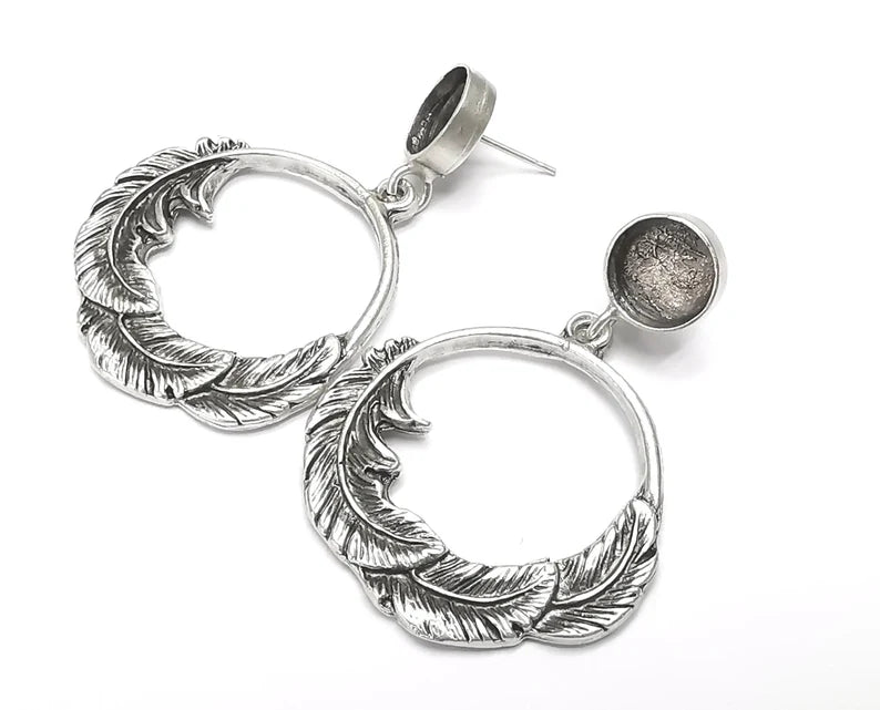 Feather Dangle Earring Set Base Wire Antique Silver Plated Brass Earring Base (10mm blanks) G27039