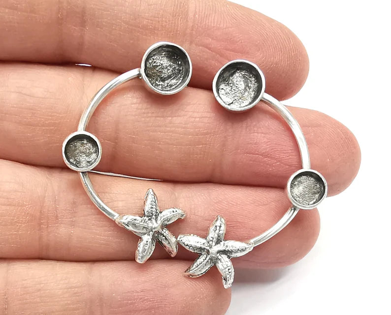 Starfish Earring Set Base Wire Antique Silver Plated Brass Earring Base (8 and 6mm blanks) G27040