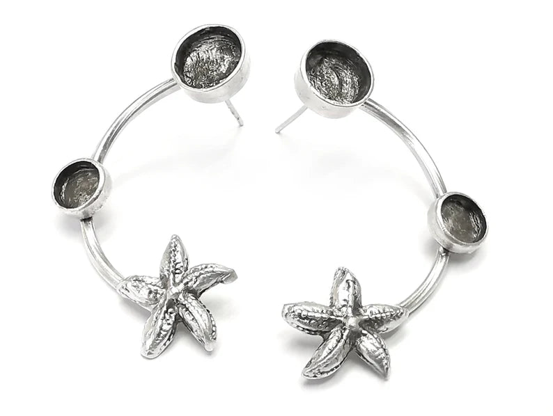 Starfish Earring Set Base Wire Antique Silver Plated Brass Earring Base (8 and 6mm blanks) G27040