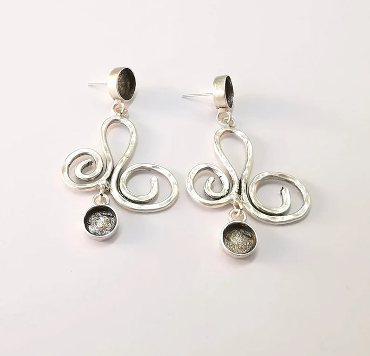 Swirl Silver Earring Set Base Wire Antique Silver Plated Brass Earring Base (10mm - 8mm Blanks) G27045