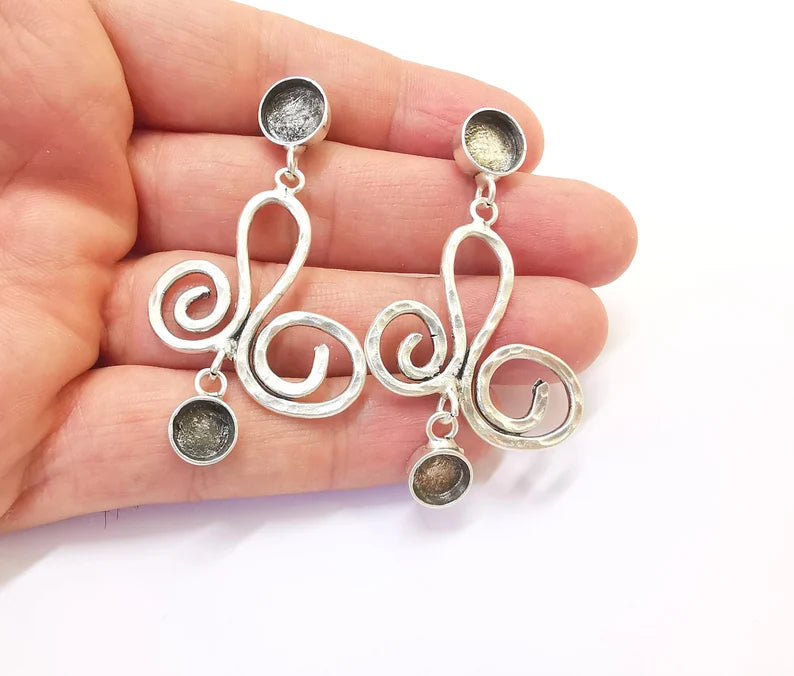 Swirl Silver Earring Set Base Wire Antique Silver Plated Brass Earring Base (10mm - 8mm Blanks) G27045