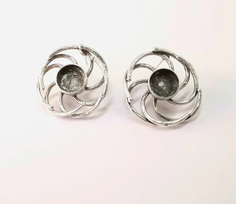 Spiral Round Silver Earring Set Base Wire Antique Silver Plated Brass Earring Base ( 10mm blanks ) G27048