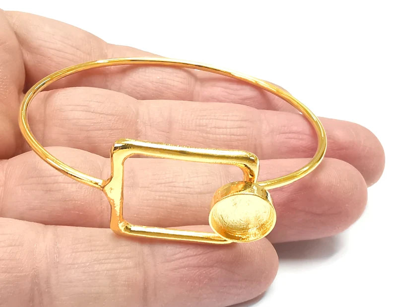 Rectangle Bracelet Brass Cuff Blank Bezel Glass Cabochon Base Adjustable Shiny Gold Plated Brass (10mm blank) G27049