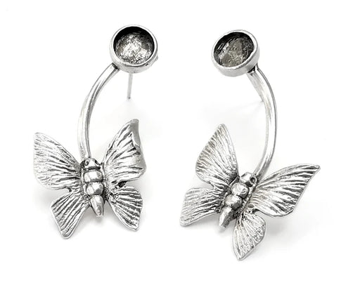 Butterfly Silver Earring Set Base Wire Antique Silver Plated Brass Earring Base (6mm) G27056