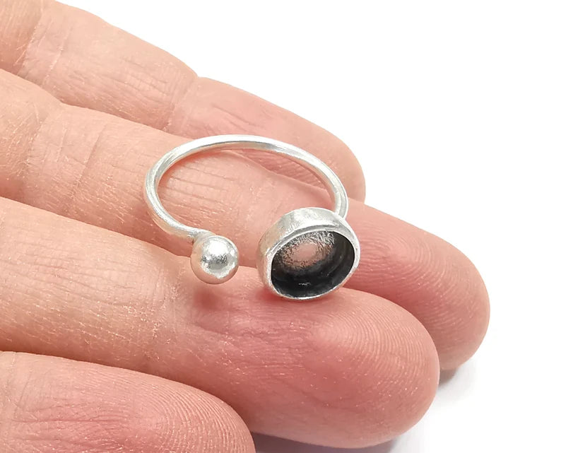 Ball Head Round Blank Silver Ring Setting Cabochon Mounting Adjustable Ring Base Bezel Antique Silver Plated Brass (8mm Blank) G27218