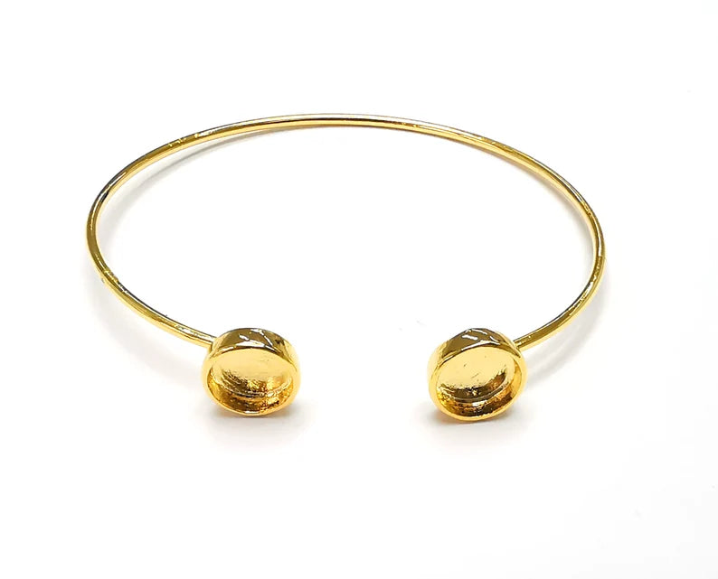 Round Bracelet Base Blanks Cuff Blanks Adjustable Bracelet Shiny Gold Plated Brass (8mm Blanks) G27070