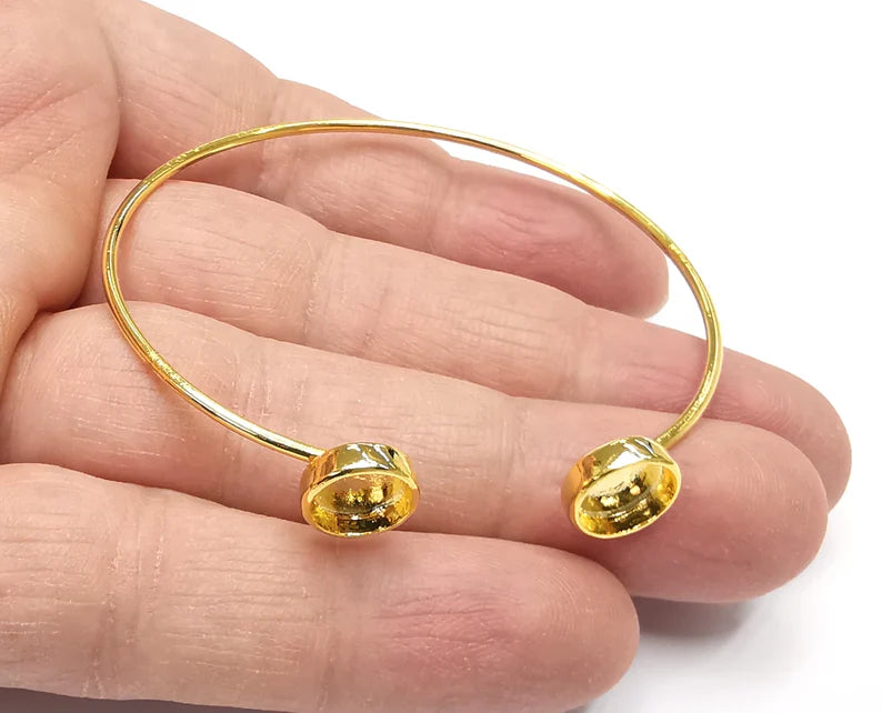 Round Bracelet Base Blanks Cuff Blanks Adjustable Bracelet Shiny Gold Plated Brass (8mm Blanks) G27070