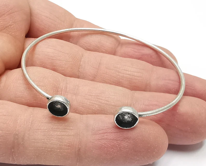 Silver Round Bracelet Blank Resin Cuff Dry Bezel Cabochon Base Adjustable Antique Silver Plated Brass (6mm Blanks) G27072