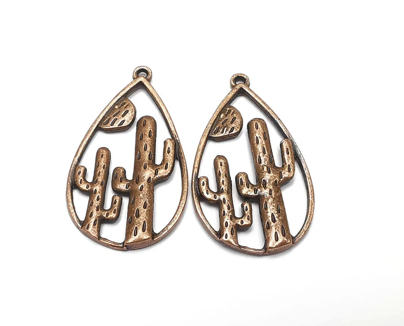 2 Cactus Charms Antique Copper Plated Charms (42x24mm) G27240