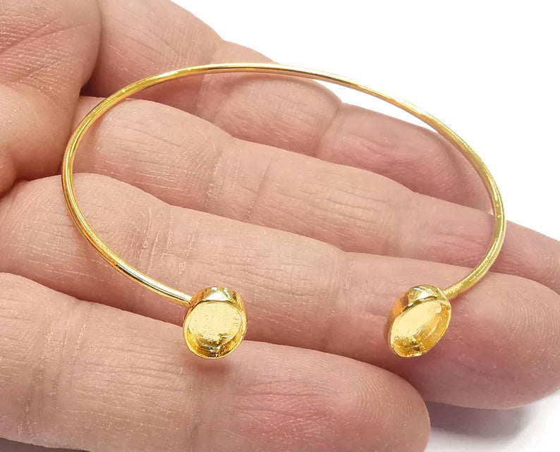 Oval Bracelet Base Blanks Cuff Blanks Adjustable Bracelet Shiny Gold Plated Brass (9x6mm Blanks) G27079