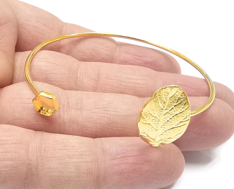 Leaf Hexagonal Bracelet Base Blanks Cuff Blanks Adjustable Bracelet Shiny Gold Plated Brass (6mm Blanks) G27080