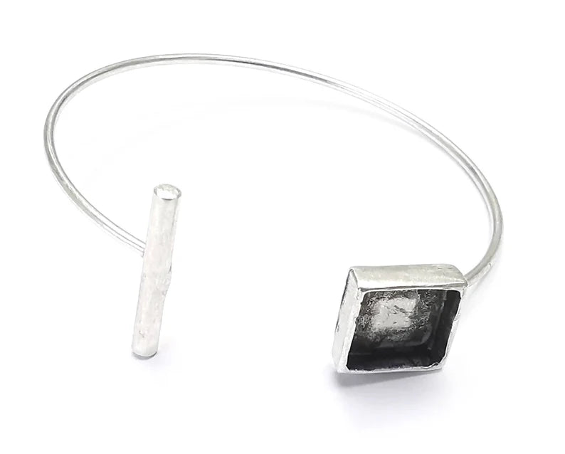 Rod Square Bracelet Blank Resin Cuff Dry Bezel Cabochon Base Adjustable Antique Silver Plated Brass (10mm Blank) G27223