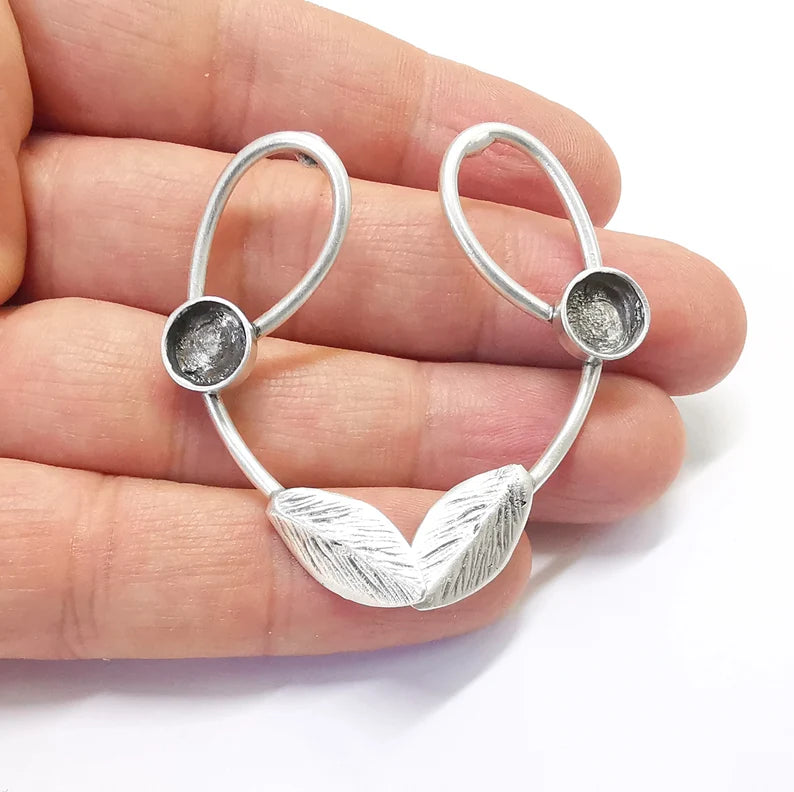 Leaf Silver Earring Set Base Wire Antique Silver Plated Brass Earring Base (8mm blank) G27081