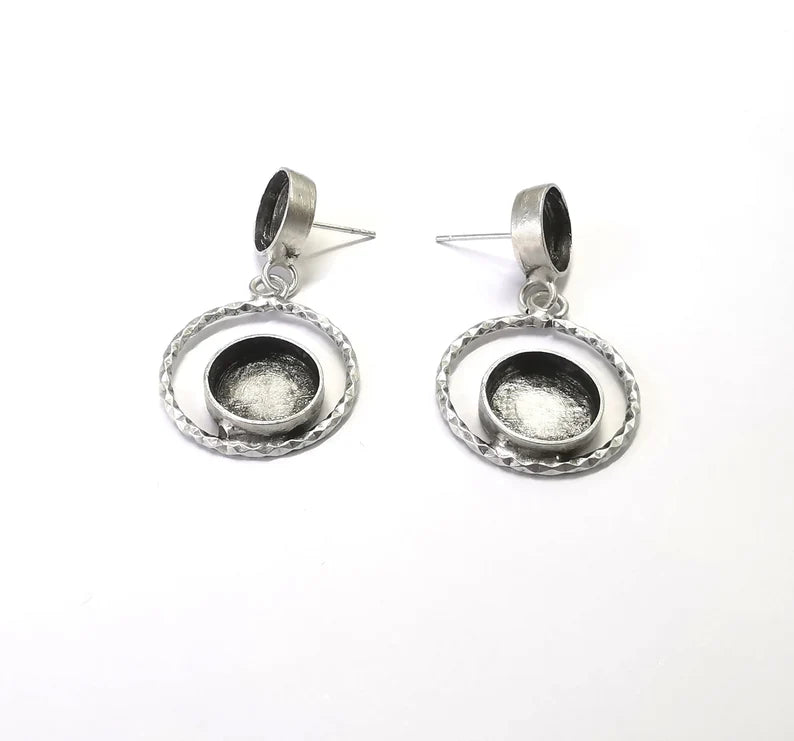 Dangle Earring Set Base Wire Antique Silver Plated Brass Earring Base ( 12mm - 10mm blanks ) G27084