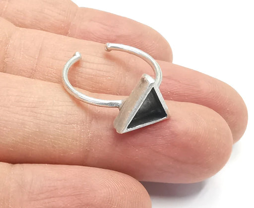 Triangle Silver Ring Setting Blank Cabochon Mounting Adjustable Ring Base Bezel Antique Silver Plated Brass (8mm Blank) G27226