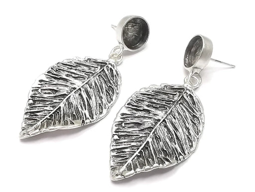Leaf Silver Dangle Earring Set Base Wire Antique Silver Plated Brass Earring Base (57x23mm)( 10mm blanks) G27086