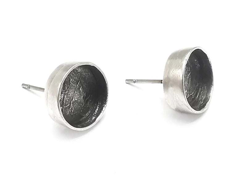 Round Silver Earring Set Base Wire Antique Silver Plated Brass Earring Base (10mm blanks) G27089