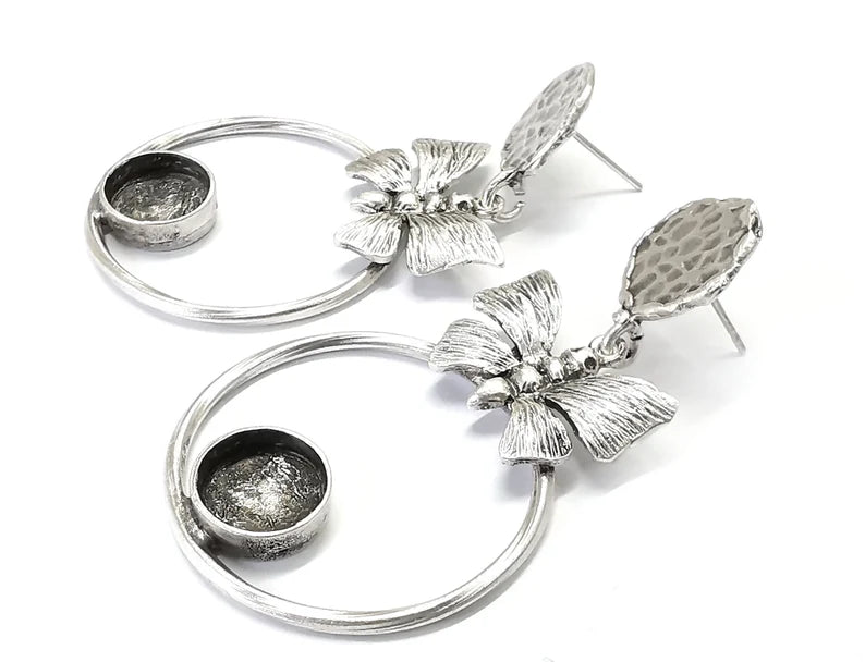 Butterfly Hoop Silver Dangle Earring Set Base Wire Antique Silver Plated Brass Earring Base (58x33mm) G27090