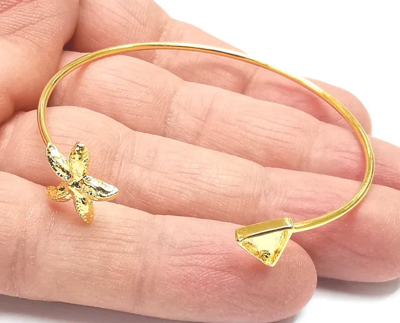 Starfish Triangle Bracelet Base Blanks Cuff Blanks Adjustable Bracelet Shiny Gold Plated Brass (6mm Blank) G27091