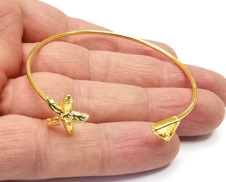Starfish Triangle Bracelet Base Blanks Cuff Blanks Adjustable Bracelet Shiny Gold Plated Brass (6mm Blank) G27091