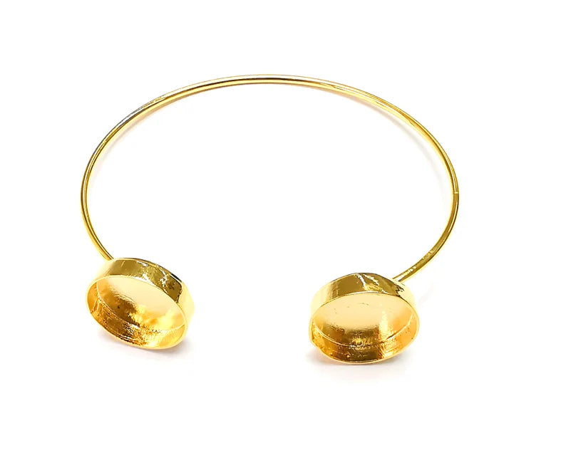 Round Bracelet Base Blanks Cuff Blanks Adjustable Bracelet Shiny Gold Plated Brass (14mm Blanks) G27092