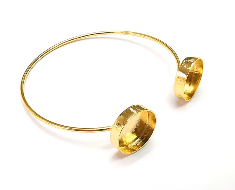 Round Bracelet Base Blanks Cuff Blanks Adjustable Bracelet Shiny Gold Plated Brass (14mm Blanks) G27092