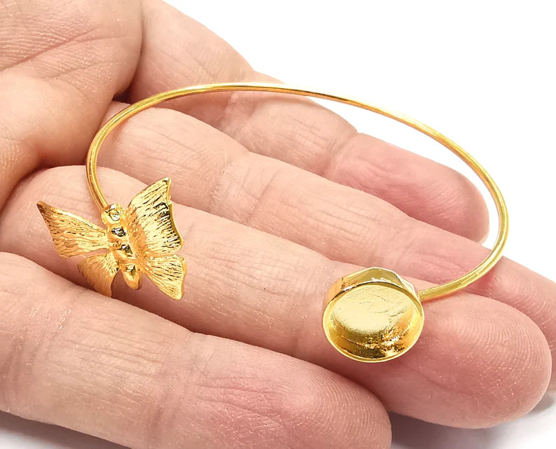 Butterfly Round Bracelet Base Blanks Cuff Blanks Adjustable Bracelet Shiny Gold Plated Brass (10mm Blank) G27093