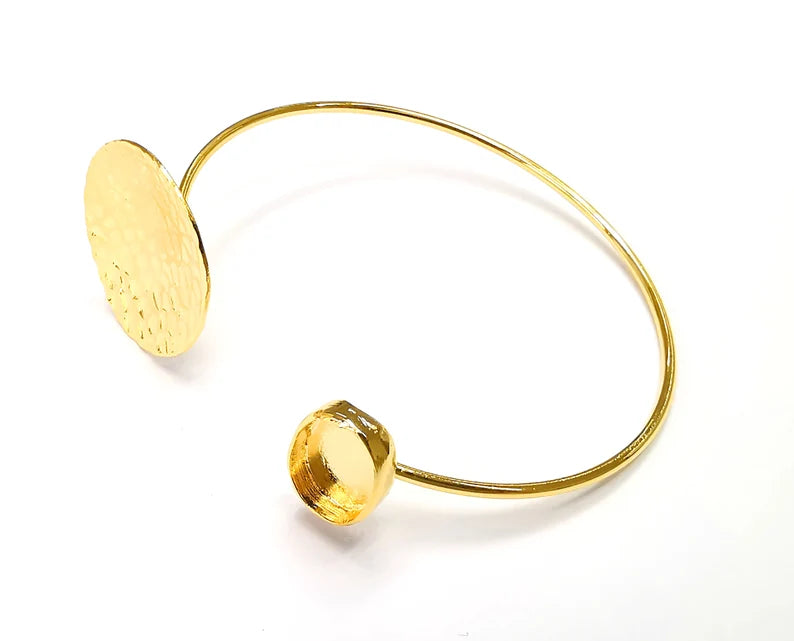 Curved Hammered Disc Oval Bracelet Base Blanks Cuff Blanks Adjustable Bracelet Shiny Gold Plated Brass (11x8mm Blank) G27094