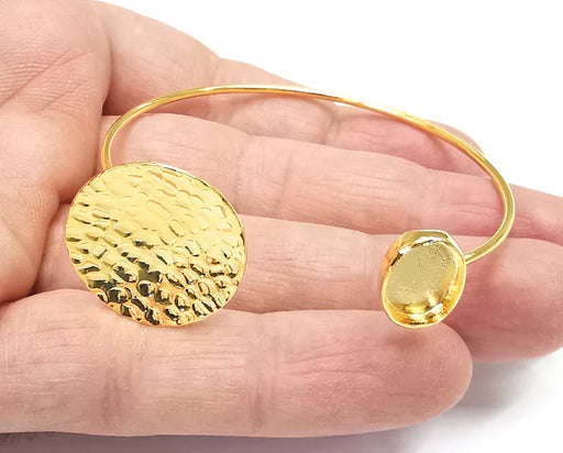 Curved Hammered Disc Oval Bracelet Base Blanks Cuff Blanks Adjustable Bracelet Shiny Gold Plated Brass (11x8mm Blank) G27094
