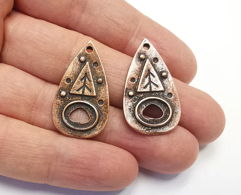 2 Tree Drop Charms Antique Copper Plated Charms (33x18mm) G27233